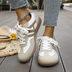Anna | Women's Stylish Lace-Up Sneakers - Khaki