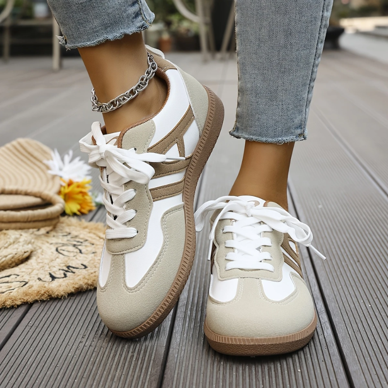 Luvrefashion | Anna Stylish Lace Up Sneakers in Khaki - front view