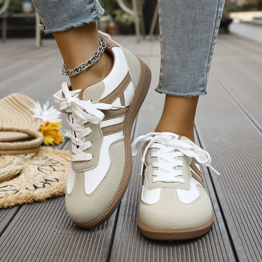Anna Stylish Lace Up Sneakers in Khaki - front view