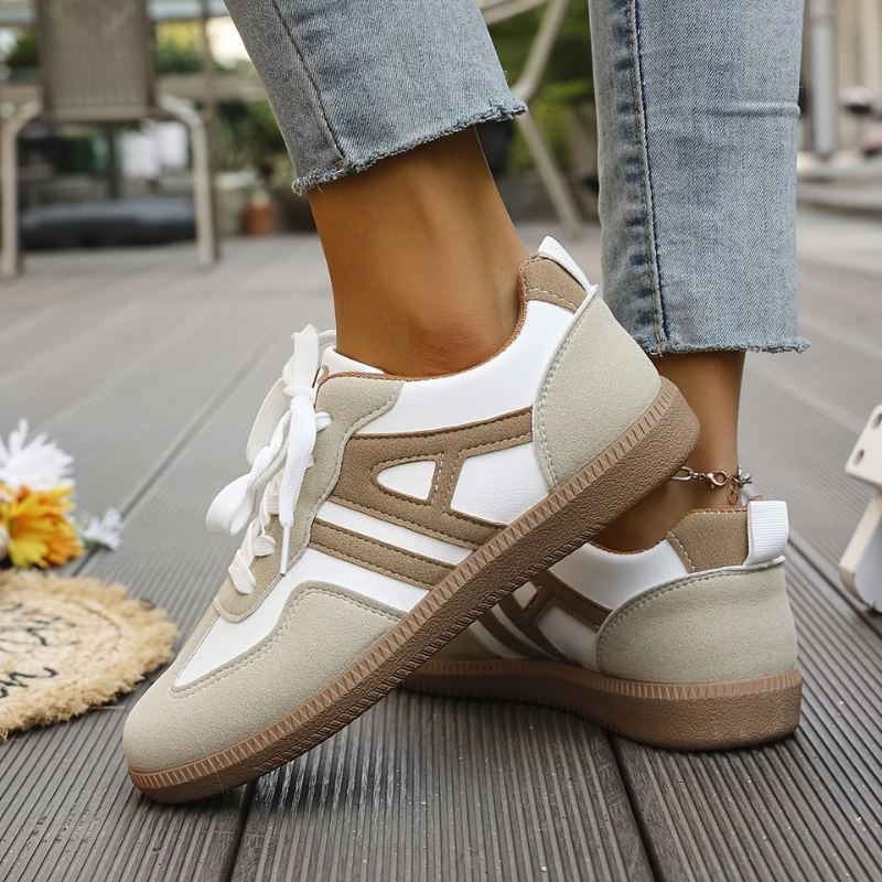 Luvrefashion | Anna Stylish Lace Up Sneakers in Khaki - side view