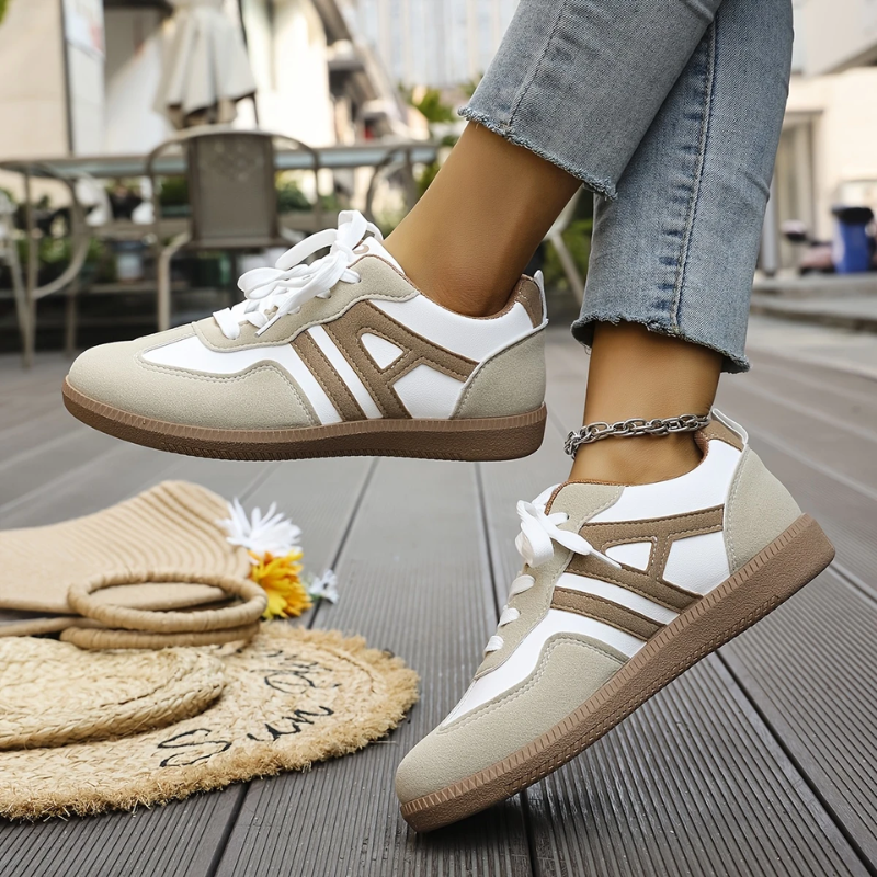 Luvrefashion | Anna Stylish Lace Up Sneakers in Khaki - back view