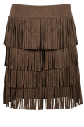 W.A.Y. Tan Fringe Layered Faux Suede Mini Skirt