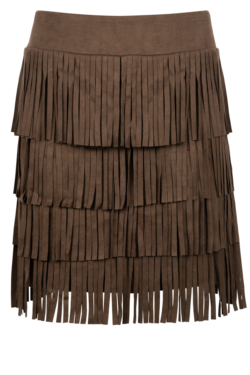 W.A.Y. Tan Fringe Layered Faux Suede Mini Skirt