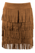 W.A.Y. Tan Fringe Layered Faux Suede Mini Skirt