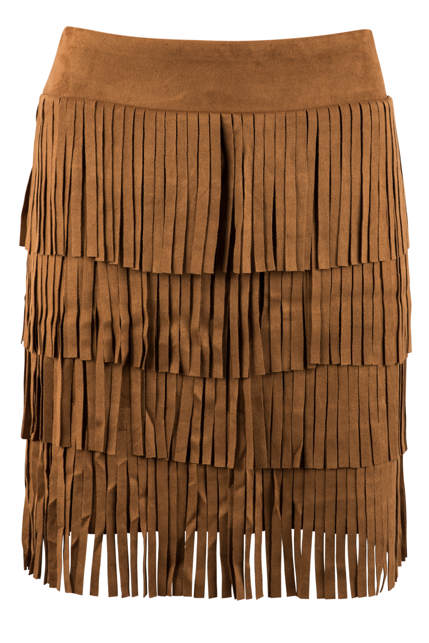 W.A.Y. Tan Fringe Layered Faux Suede Mini Skirt