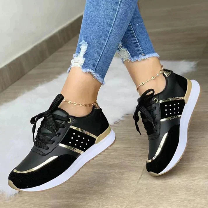 Luvrefashion | Nicolette Stylish Lace Up Shoes with Metallic Accents in Khaki - detail view