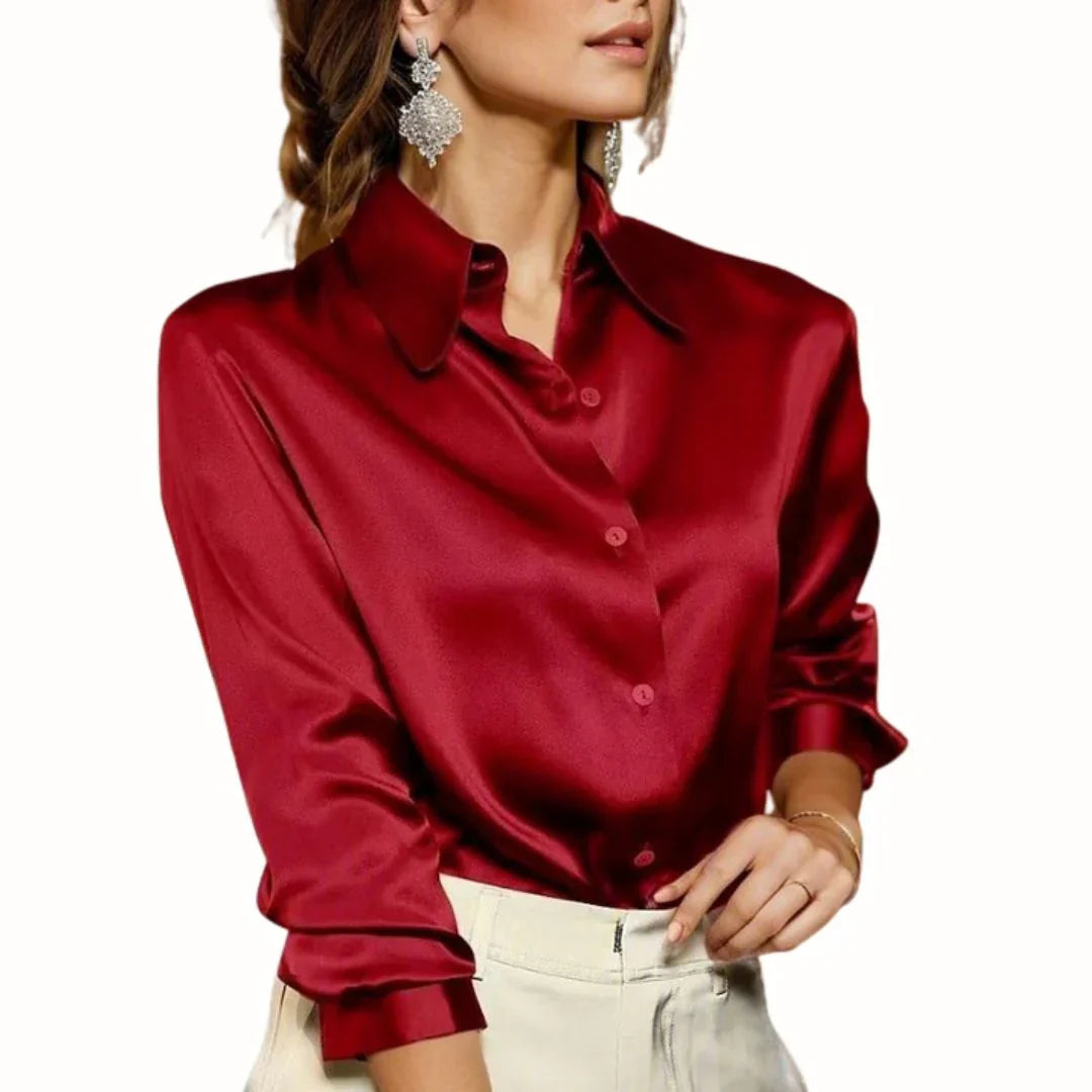 Carolyn Blouse with Buttons in Red - front view