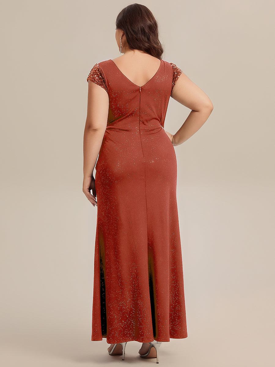 KAIA Silver Knotted Sequin Cap Sleeve Maxi Evening Dress