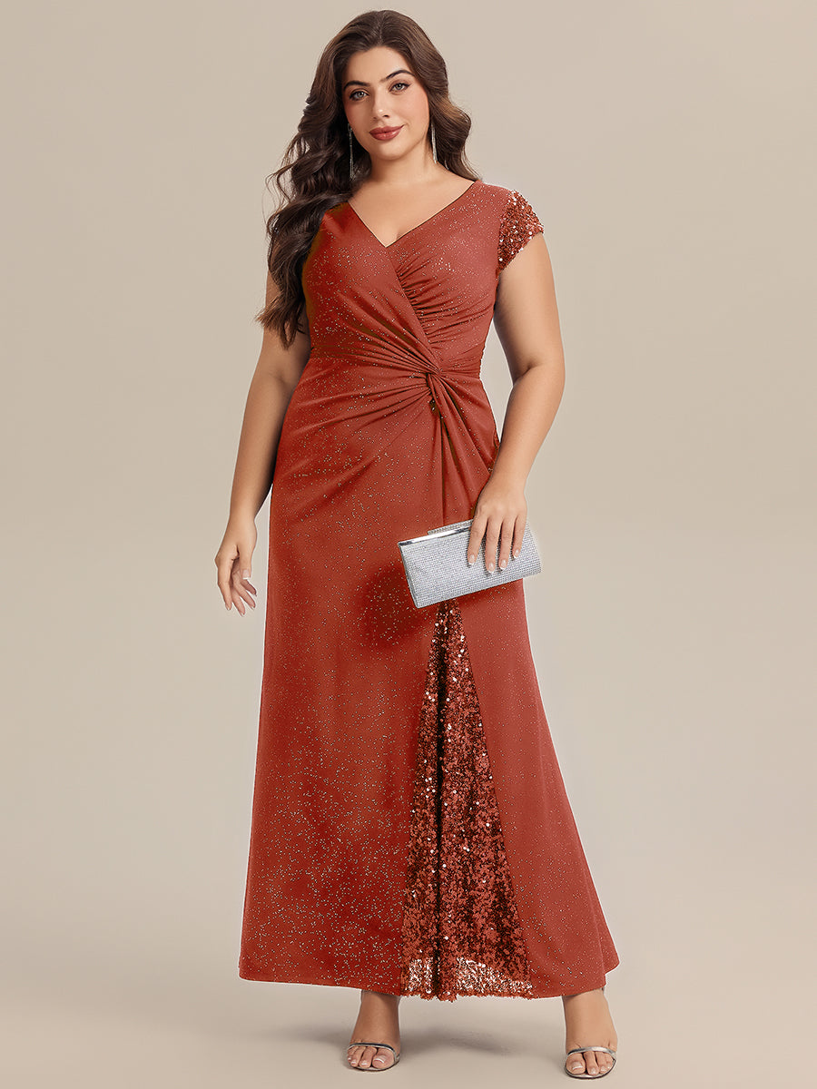 KAIA Silver Knotted Sequin Cap Sleeve Maxi Evening Dress