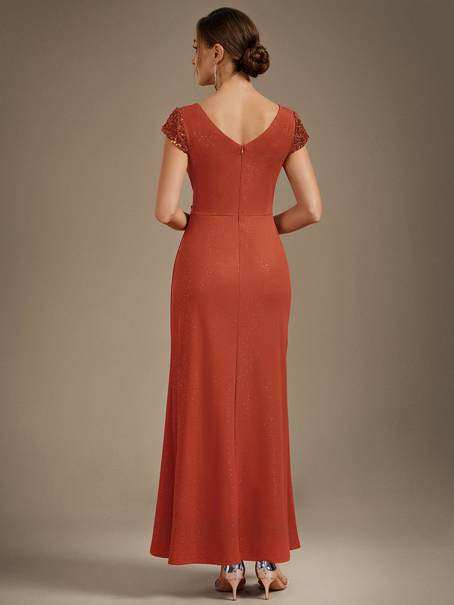 KAIA Silver Knotted Sequin Cap Sleeve Maxi Evening Dress