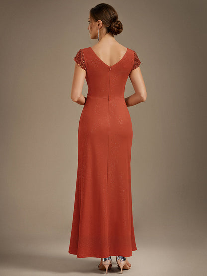 KAIA Silver Knotted Sequin Cap Sleeve Maxi Evening Dress