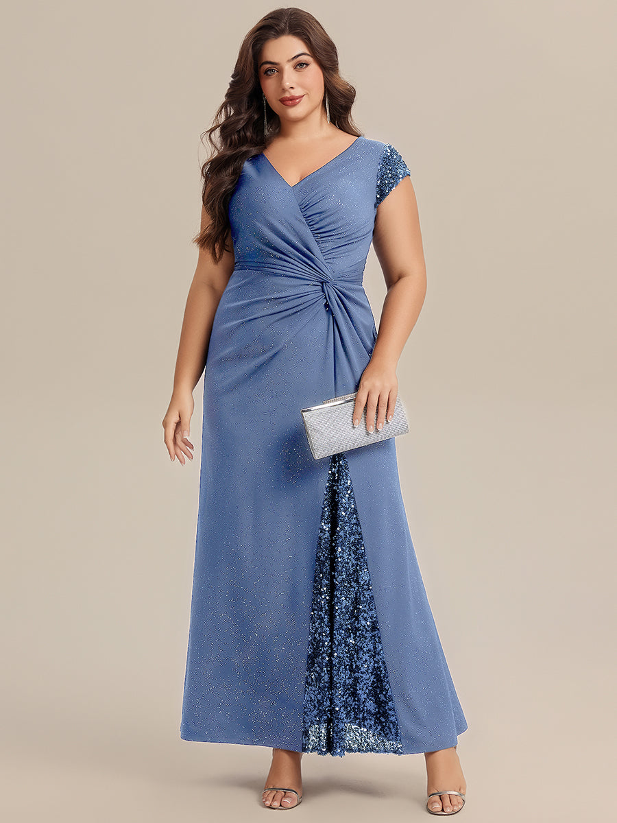 KAIA Silver Knotted Sequin Cap Sleeve Maxi Evening Dress