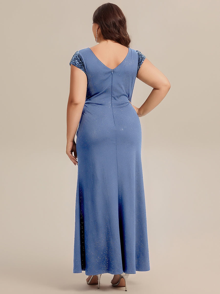 KAIA Silver Knotted Sequin Cap Sleeve Maxi Evening Dress