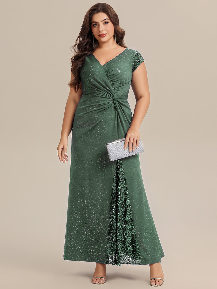 KAIA Silver Knotted Sequin Cap Sleeve Maxi Evening Dress