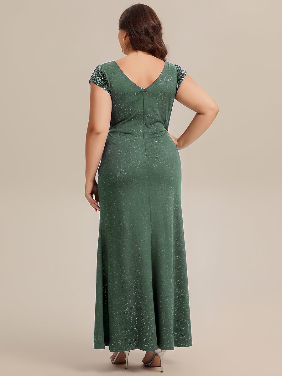 KAIA Silver Knotted Sequin Cap Sleeve Maxi Evening Dress