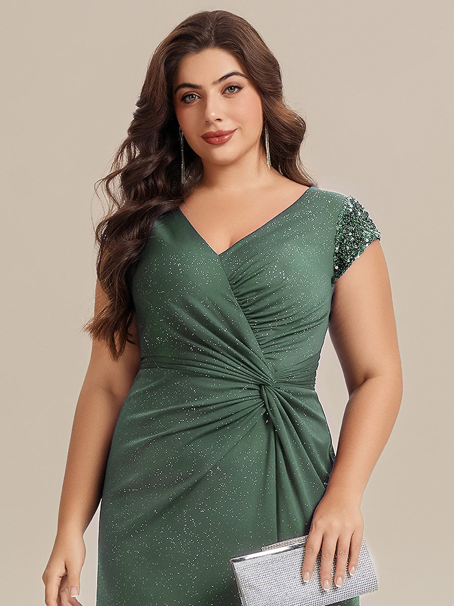 KAIA Silver Knotted Sequin Cap Sleeve Maxi Evening Dress
