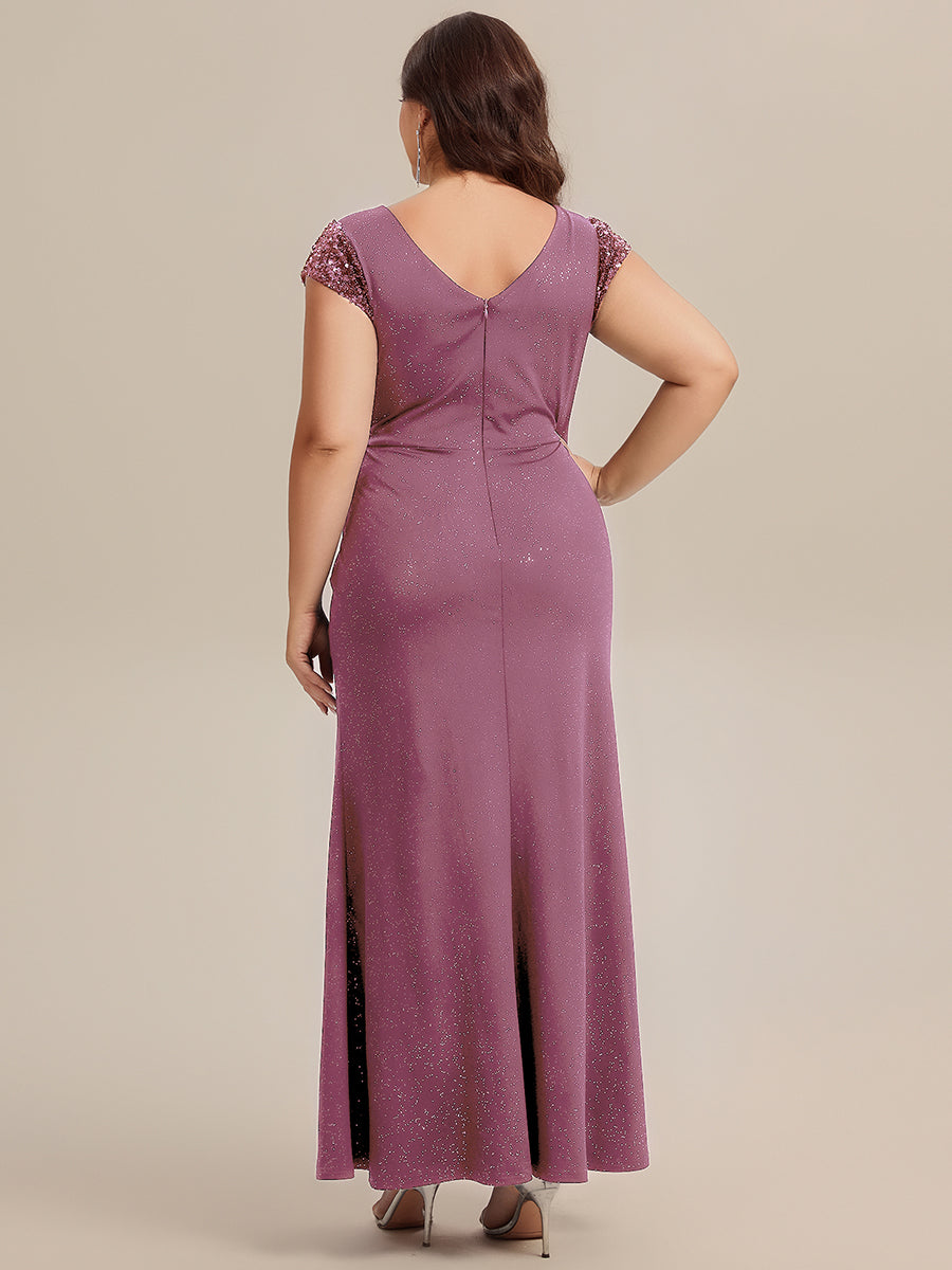 KAIA Silver Knotted Sequin Cap Sleeve Maxi Evening Dress
