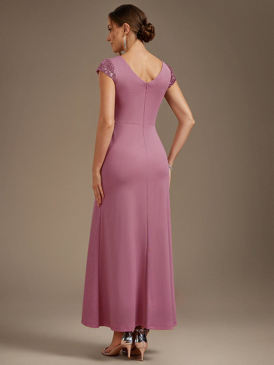 KAIA Silver Knotted Sequin Cap Sleeve Maxi Evening Dress