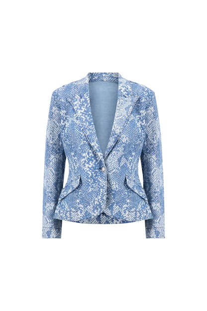 Crystal Snake Print Single-Breasted Blazer with Padded Shoulders