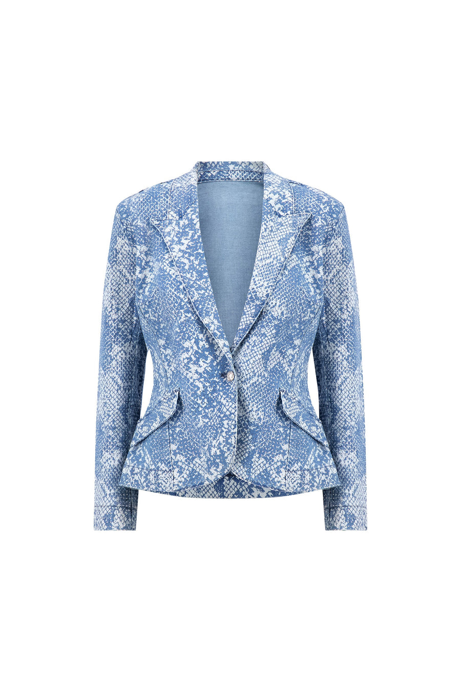 Crystal Snake Print Single-Breasted Blazer with Padded Shoulders