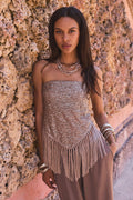 Taupe Sequin Strapless Summer Top