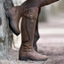Anna | Women's Buckle Detail Flat Riding Boots - Dark Brown