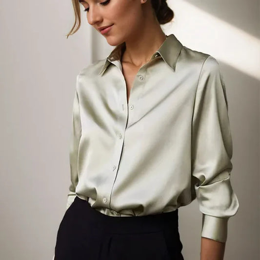 Olive Stylish Sheen Blouse with a Flattering Fit in Green - front view