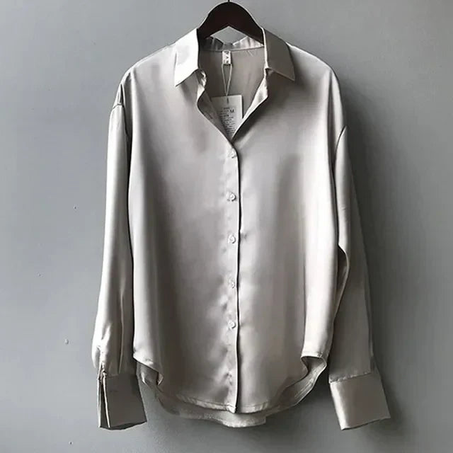 Luvrefashion | Olive Stylish Sheen Blouse with a Flattering Fit in Green - back view