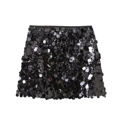Alice Glittering Sequin Skirt in Black - back view