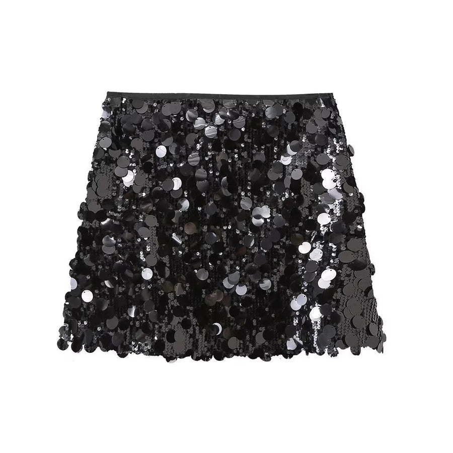 Luvrefashion | Alice Glittering Sequin Skirt in Black - back view