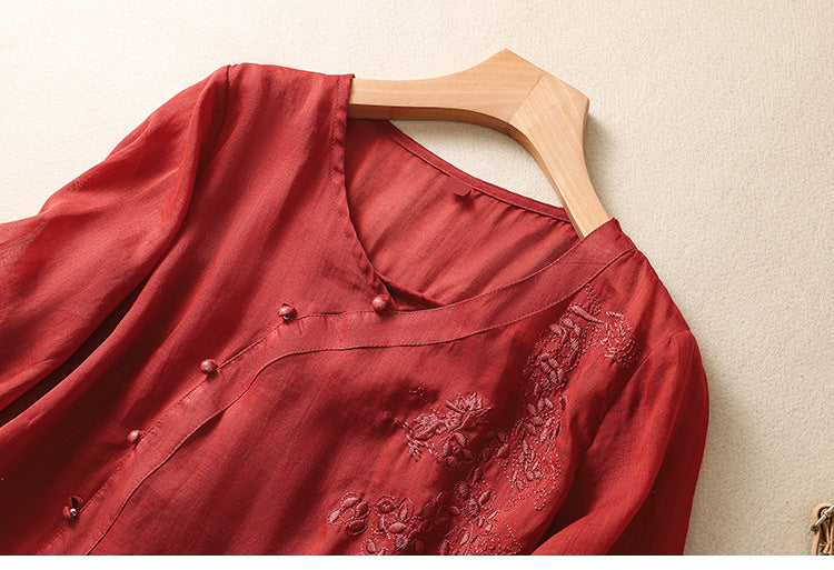 Luvrefashion | Sue Stylish Asymmetrical Button Down Tunic in Red - image 7
