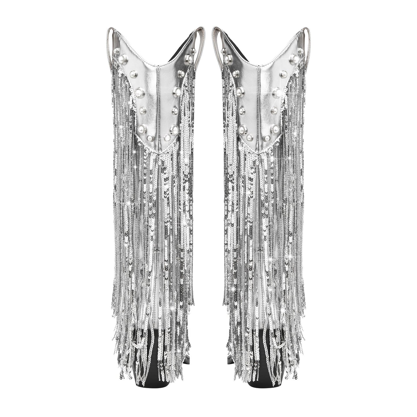 Luvrefashion | Marina Fringe Cowboy Boots for in Silver - detail view