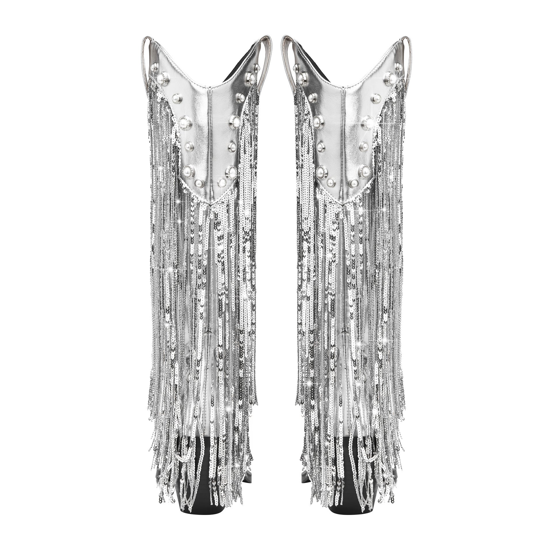Luvrefashion | Marina Fringe Cowboy Boots for in Silver - detail view