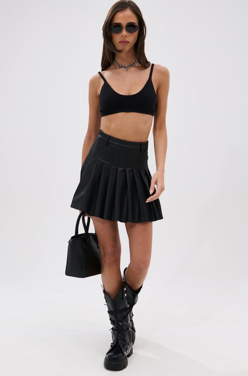 Rio High-Rise Pleated Faux Leather Mini Skirt with Stretch