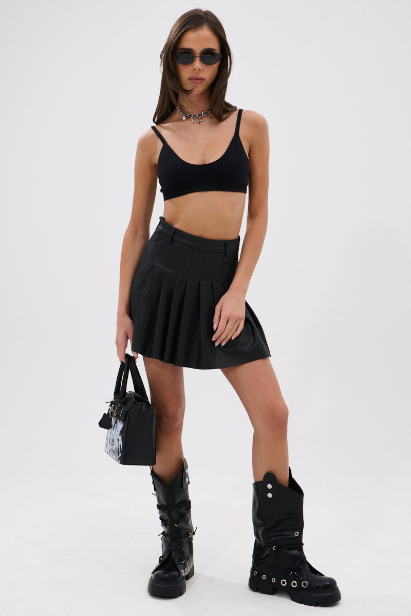 Rio High-Rise Pleated Faux Leather Mini Skirt with Stretch