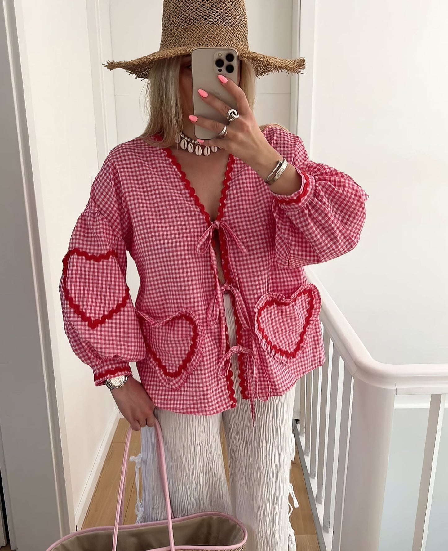 Betty Chic Heart Blouse for Fashionable in Pink - styled look