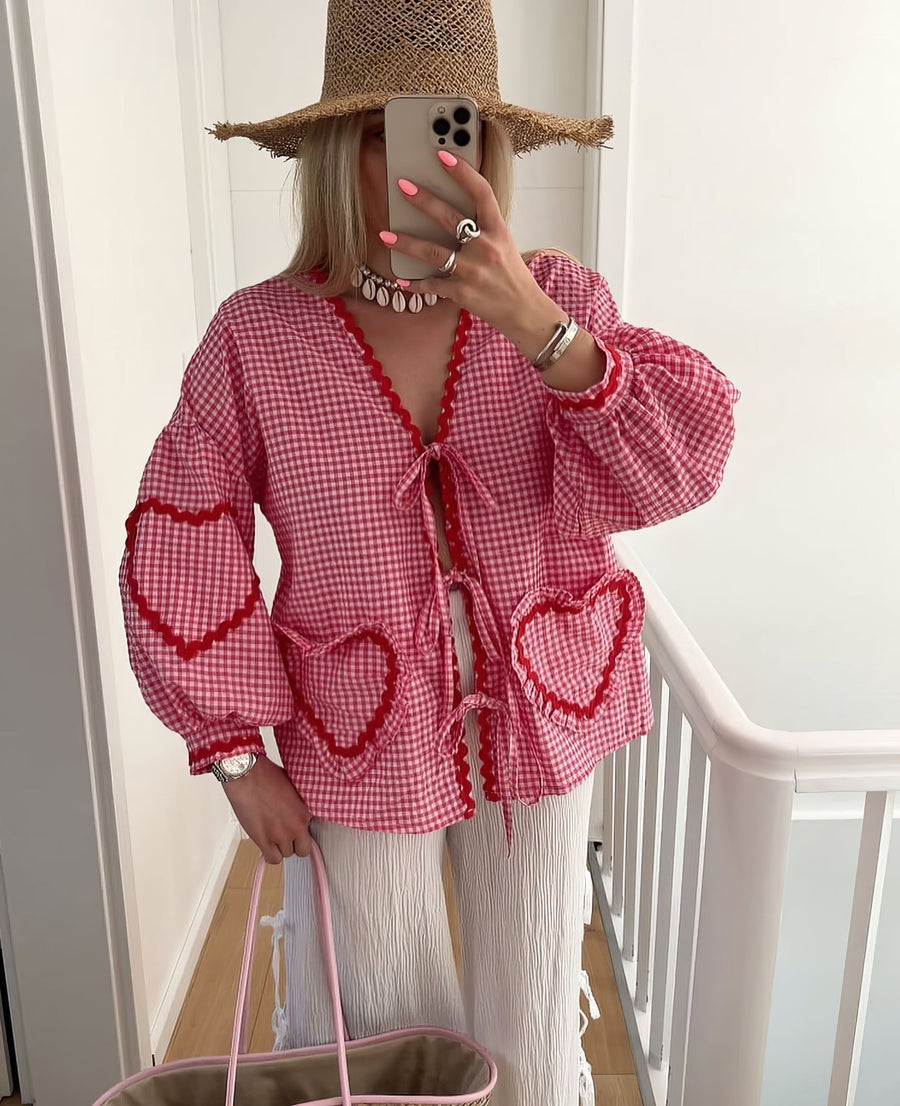 Luvrefashion | Betty Chic Heart Blouse for Fashionable in Pink - styled look