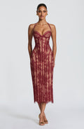 Sophia Burgundy Midi Dress - Elegant Summer Style