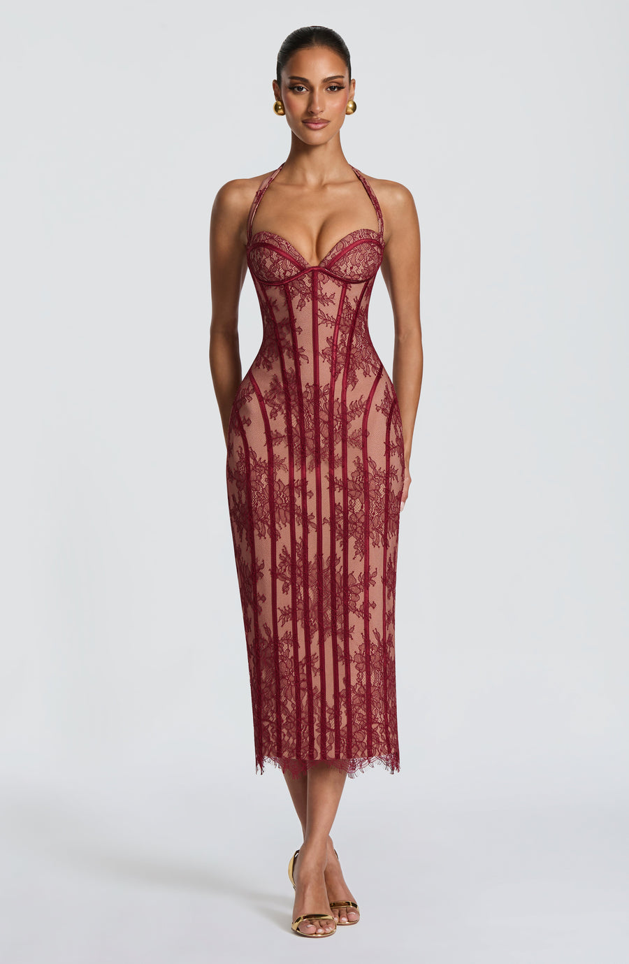 Sophia Burgundy Midi Dress - Elegant Summer Style