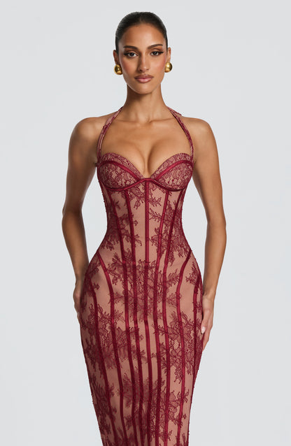 Sophia Burgundy Midi Dress - Elegant Summer Style