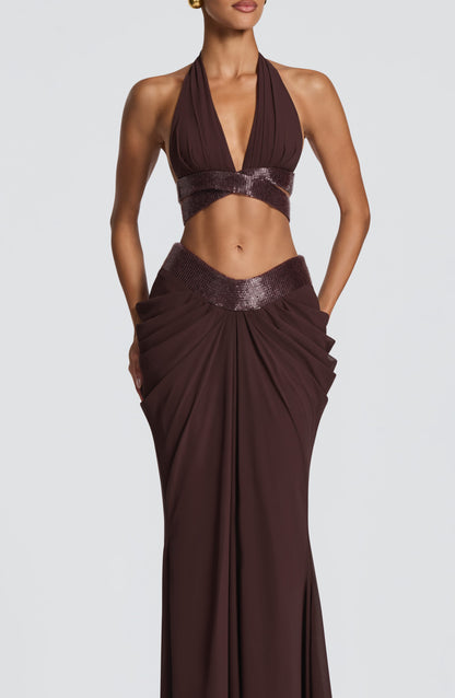 Chloe Plum Brown Maxi Skirt - Summer Fashion