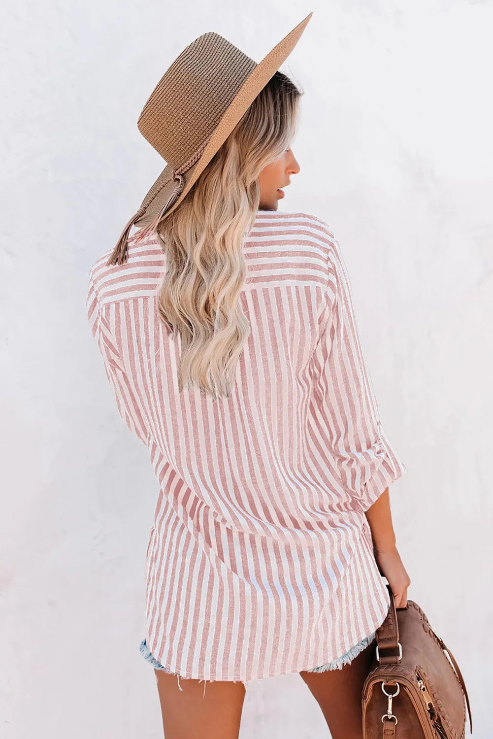 Luvrefashion | Jane Striped Blouse Casual Chic in Pink - back view