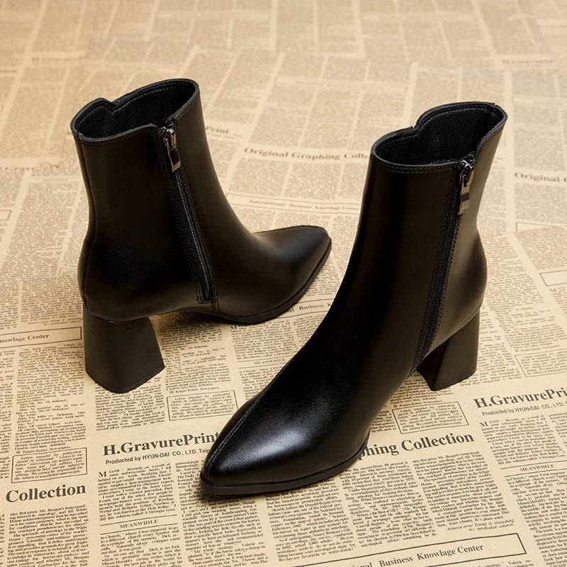 Luvrefashion | Lena Stylish Heeled Ankle Boots for in Black - back view