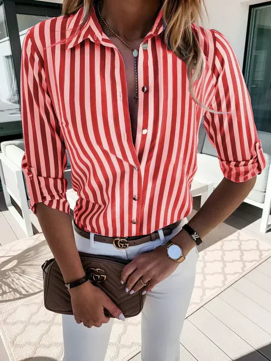 Luvrefashion | Delilah Stylish Striped Blouse for Relaxed Summer Comfort in Blue - side view