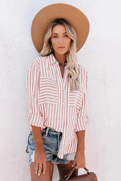Luvrefashion | Jane Striped Blouse Casual Chic in Pink - detail view