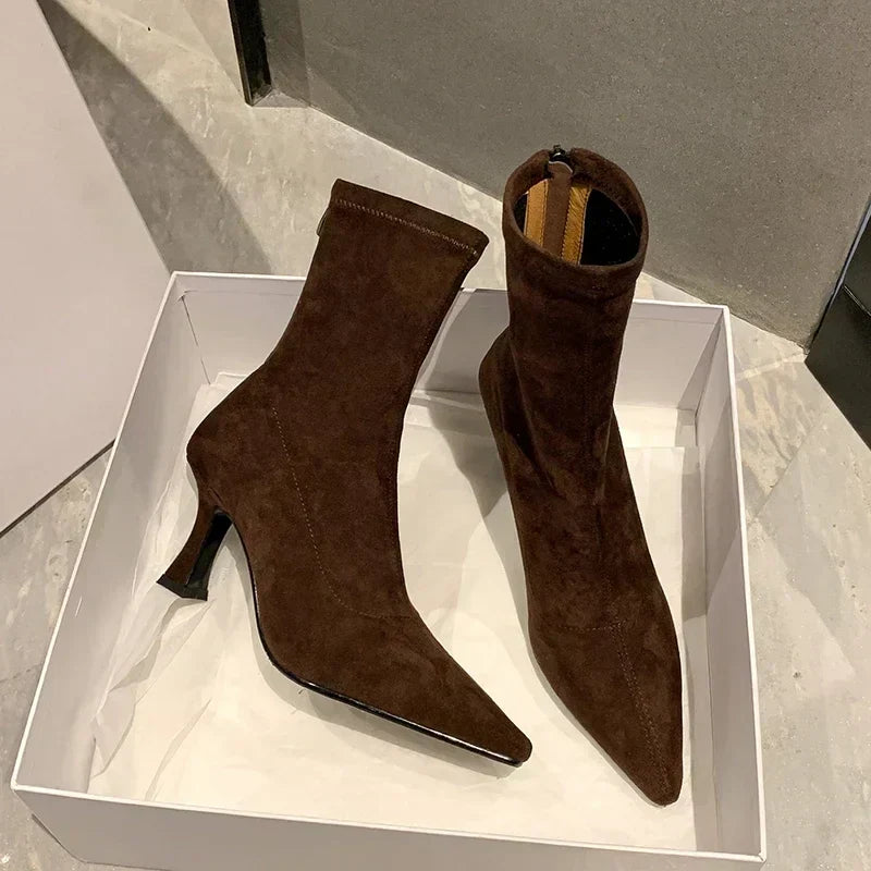 Clara Stylish Pointed Toe Ankle Boots for in Brown - back view