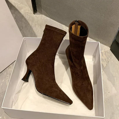 Clara Stylish Pointed Toe Ankle Boots for in Brown - back view