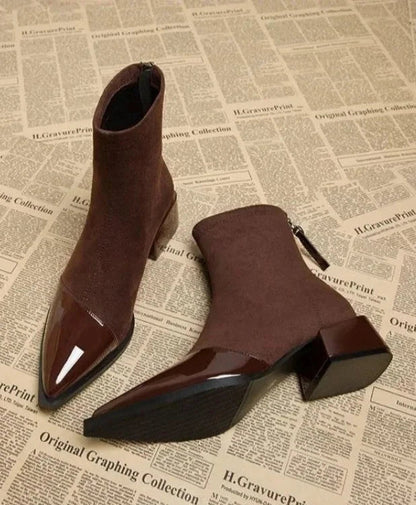 Lena Stylish Block Heel Ankle Boots in Brown - front view