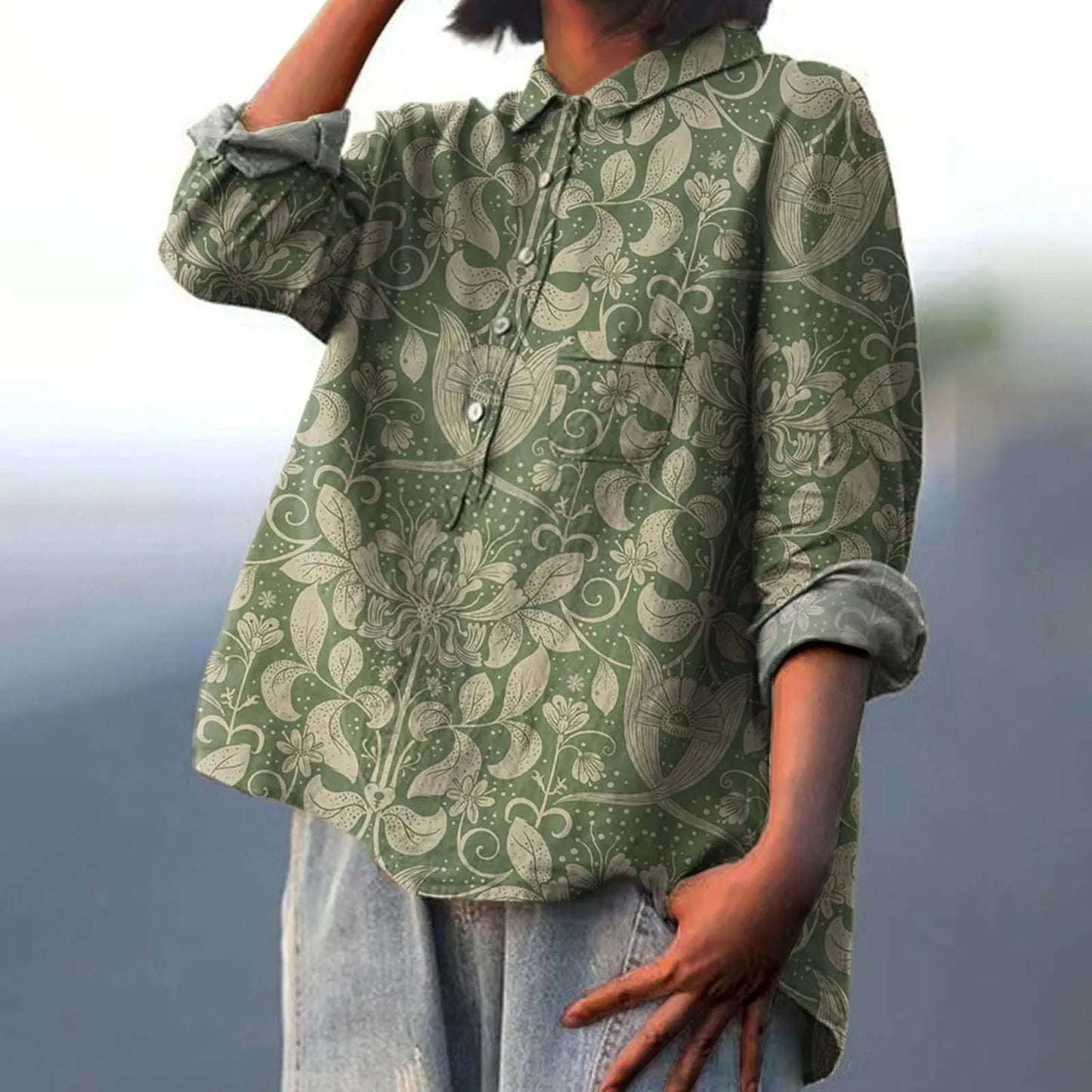 Luvrefashion | Angela Versatile Style Oversized Shirt in Dark Green - side view