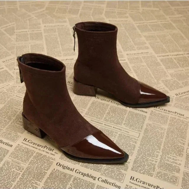 Luvrefashion | Lena Stylish Block Heel Ankle Boots in Brown - back view